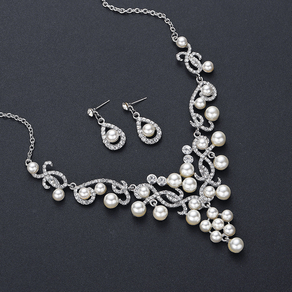 Wholesale Pearl Teardrop Shape Flower Earrings Necklace
