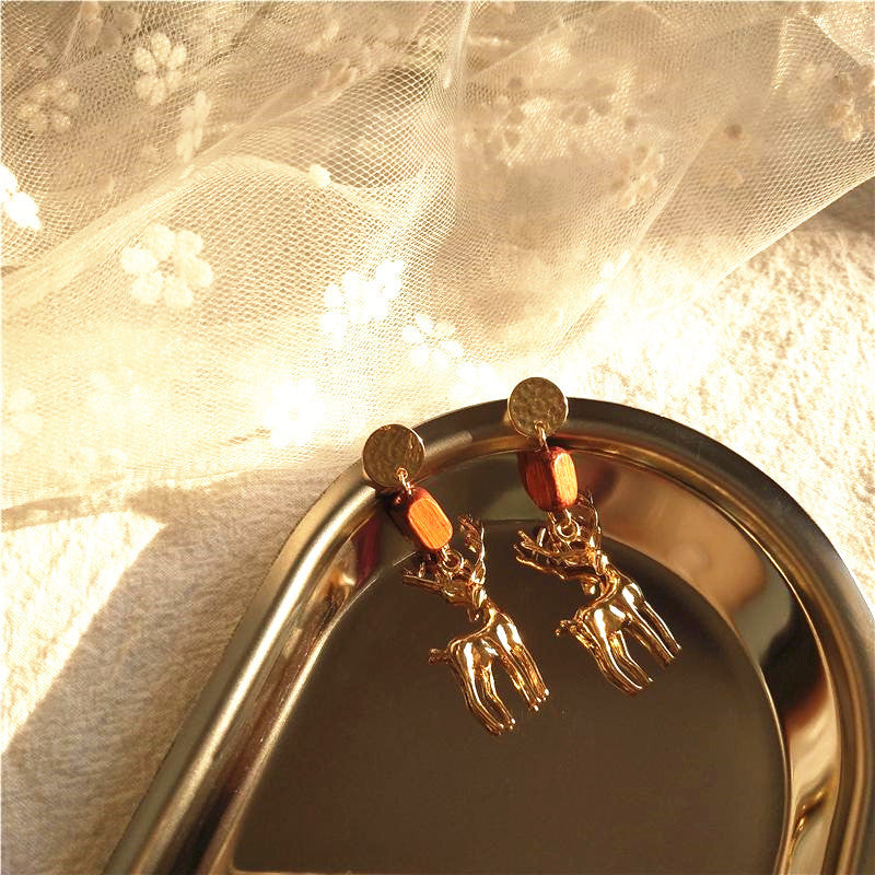 Wholesale Vintage  Wooden Fawn Ear Stud  Earrings