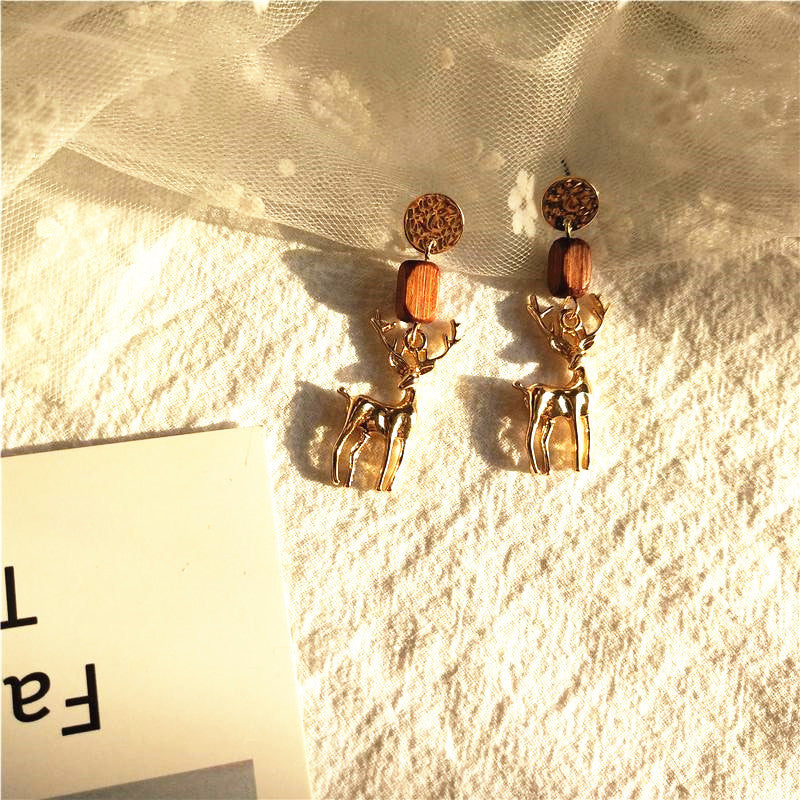 Wholesale Vintage  Wooden Fawn Ear Stud  Earrings