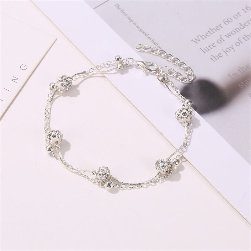 Wholesale  Double-layer Shambhala Diamond Ball Crystal  Anklets