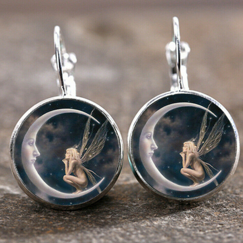 Wholesale Retro Moon Angel Alloy Earrings Boutique Resale