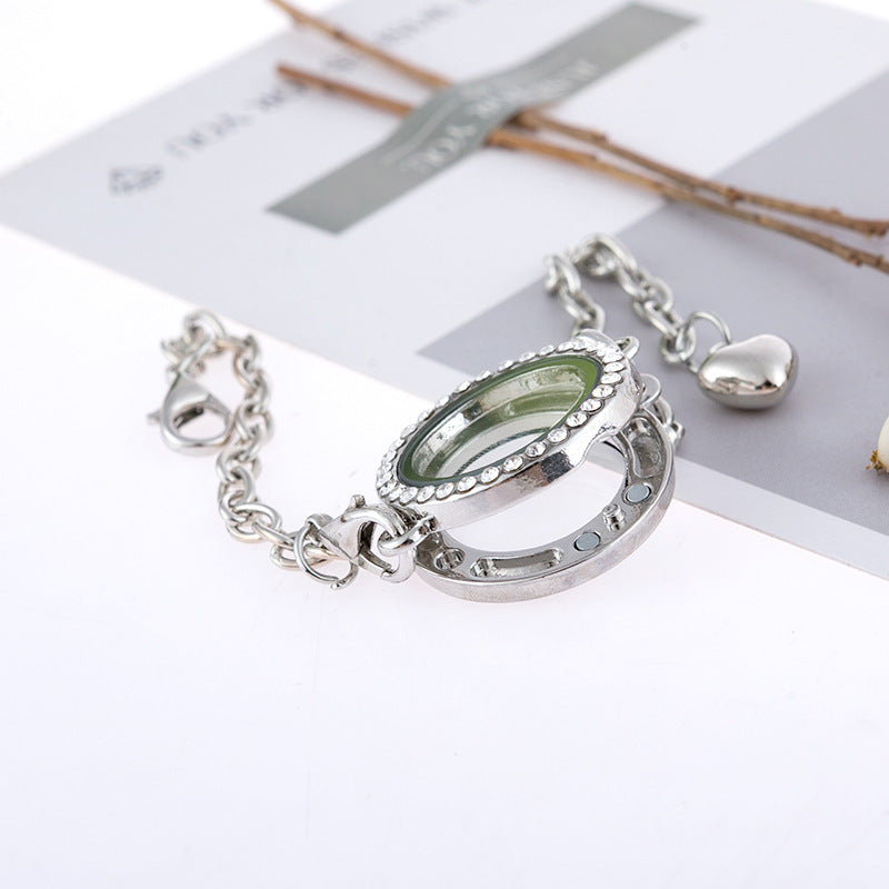 Wholesale Alloy Diamond Finish Round Openable Photo Frame Bracelet 4 Colors Jewelry Accessory