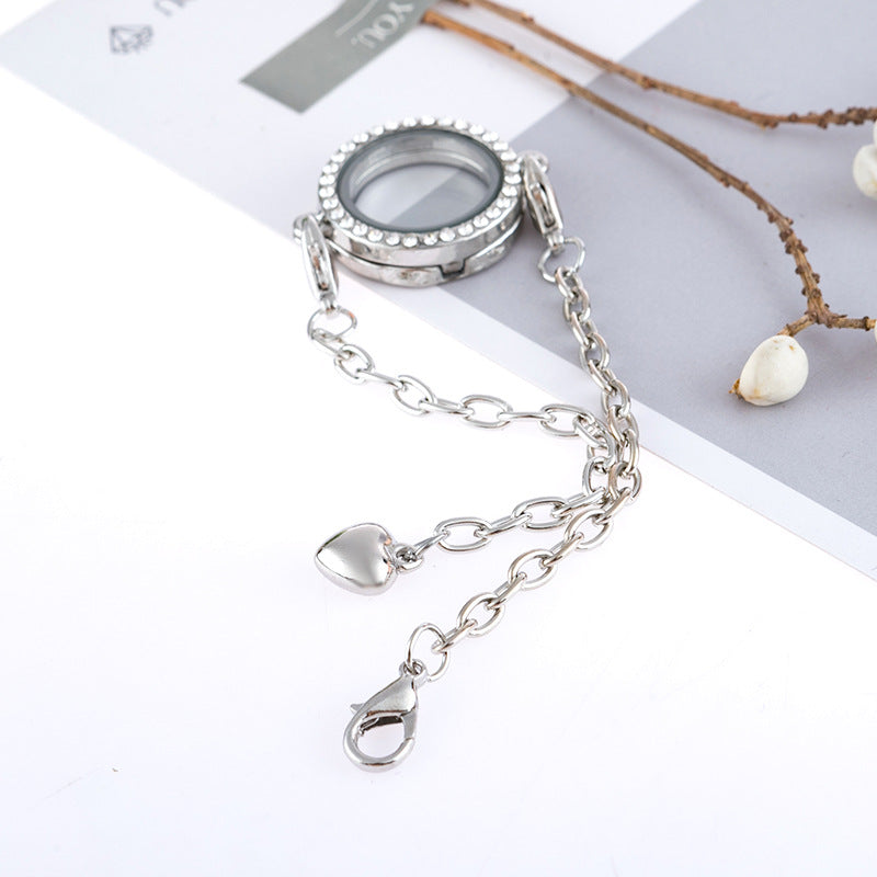 Wholesale Alloy Diamond Finish Round Openable Photo Frame Bracelet 4 Colors Jewelry Accessory