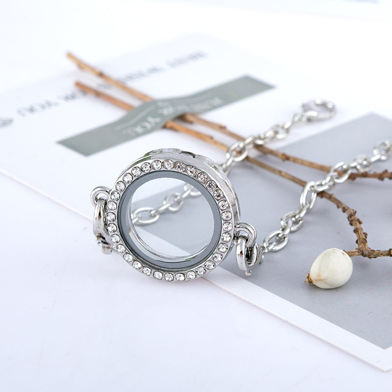 Wholesale Alloy Diamond Finish Round Openable Photo Frame Bracelet 4 Colors Jewelry Accessory