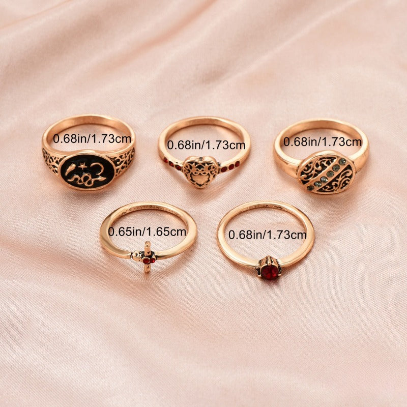 Wholesale Retro 5-piece Hip-hop Snake Cross Diamond Rings ACC-RS-GaoTu003