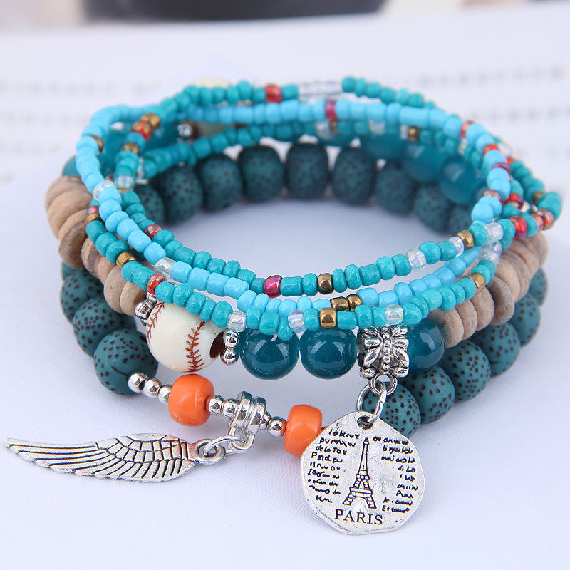 Wholesale Bohemian Disc Tower Wings Rice Beads Multi-Layer Bracelet Layered Bracelet Set ACC-BT-Weiy023