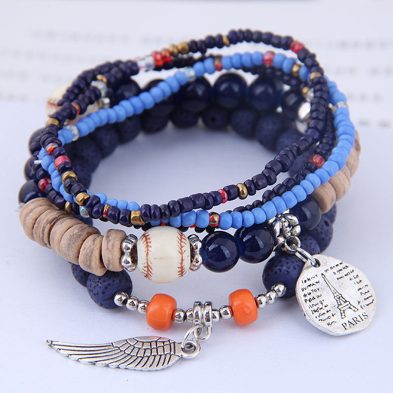 Wholesale Bohemian Disc Tower Wings Rice Beads Multi-Layer Bracelet Layered Bracelet Set ACC-BT-Weiy023