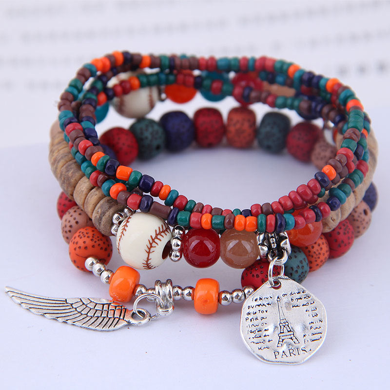 Wholesale Bohemian Disc Tower Wings Rice Beads Multi-Layer Bracelet Layered Bracelet Set ACC-BT-Weiy023