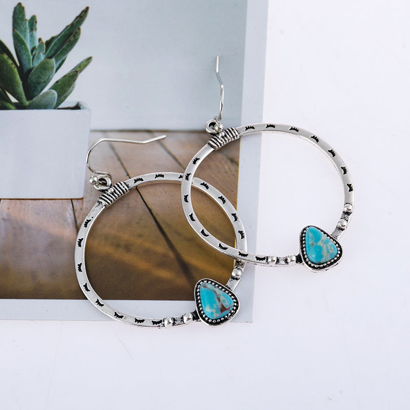 Wholesale Retro Silver Turquoise Earrings