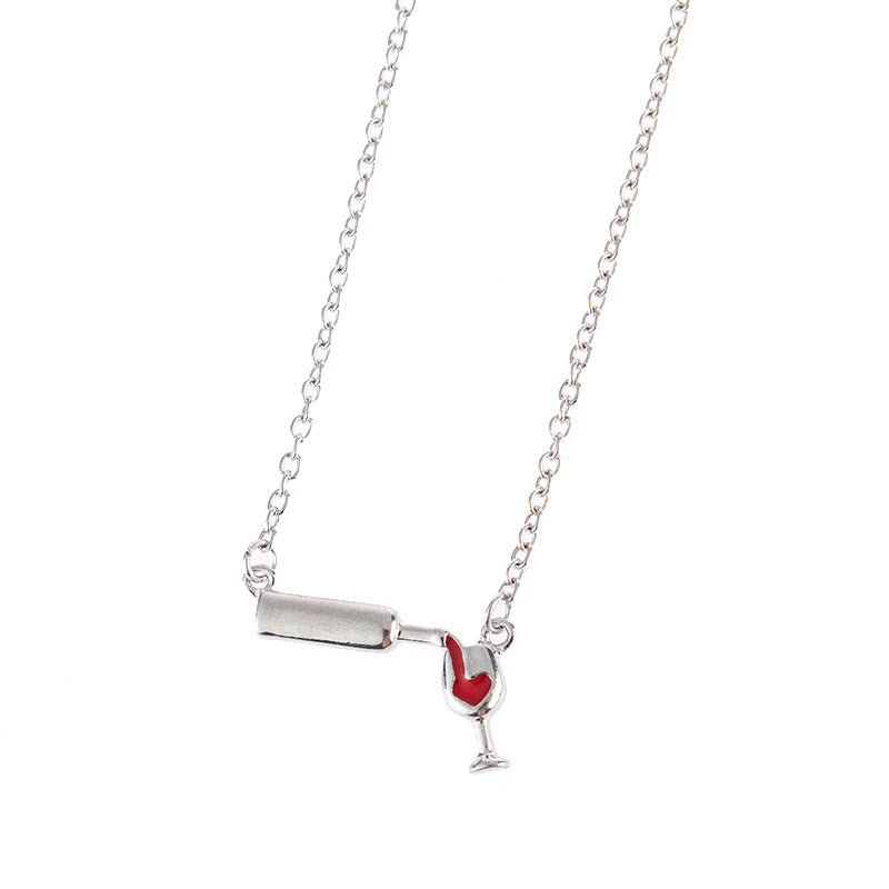 Wholesale Alloy Love Wine Bottle Cup Necklace Fashion Clavicle Chain