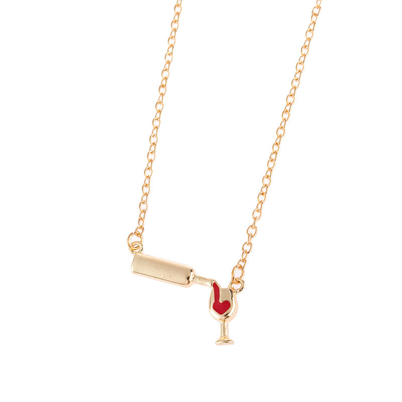 Wholesale Alloy Love Wine Bottle Cup Necklace Fashion Clavicle Chain