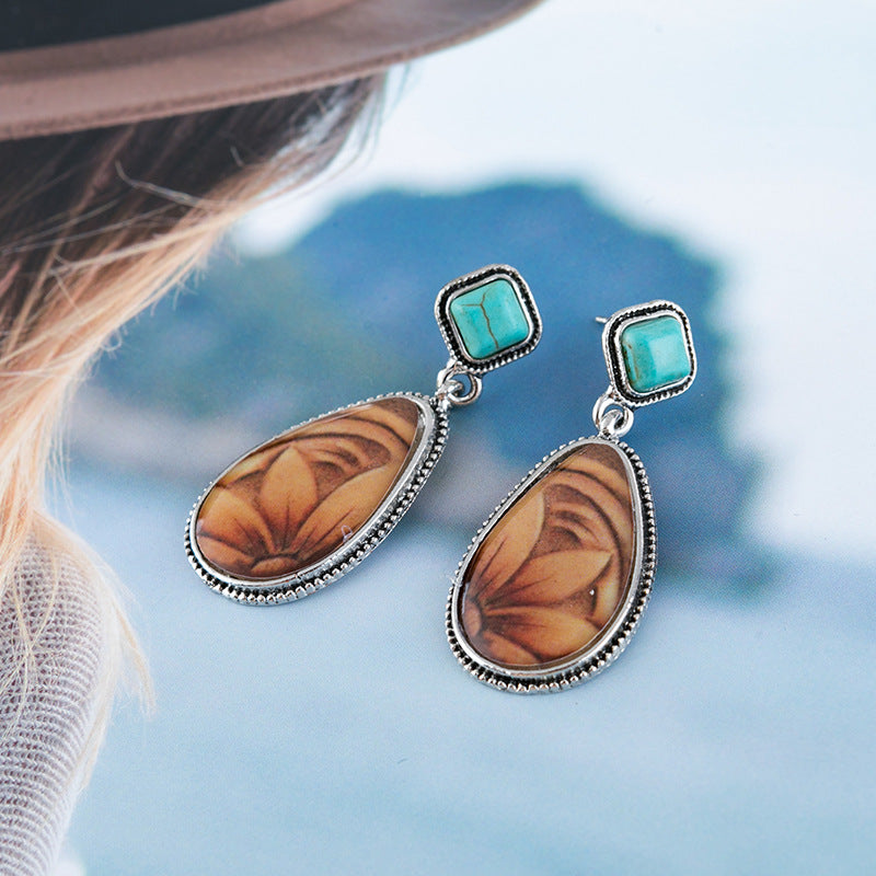 Wholesale Retro Silver Plated Turquoise Sunflower Earrings - Trendy Fashion Accessory for Everyday Wear