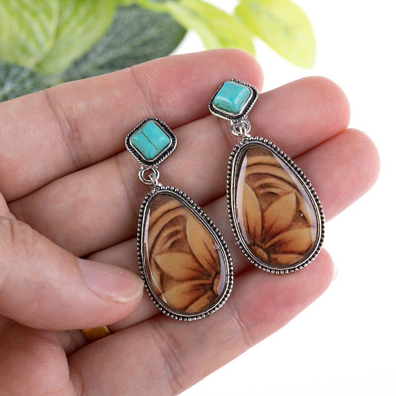Wholesale Retro Silver Plated Turquoise Sunflower Earrings - Trendy Fashion Accessory for Everyday Wear