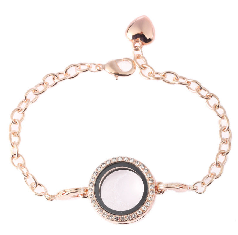 Wholesale Alloy Diamond Finish Round Openable Photo Frame Bracelet 4 Colors Jewelry Accessory