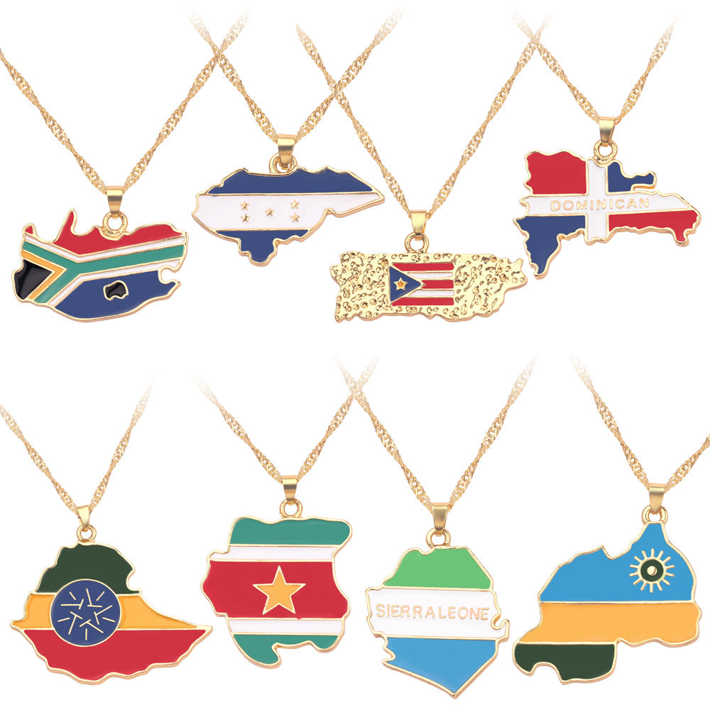 Wholesale creative alloy jewelry world map necklace