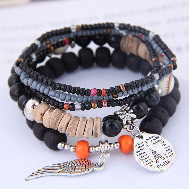 Wholesale Bohemian Disc Tower Wings Rice Beads Multi-Layer Bracelet Layered Bracelet Set ACC-BT-Weiy023