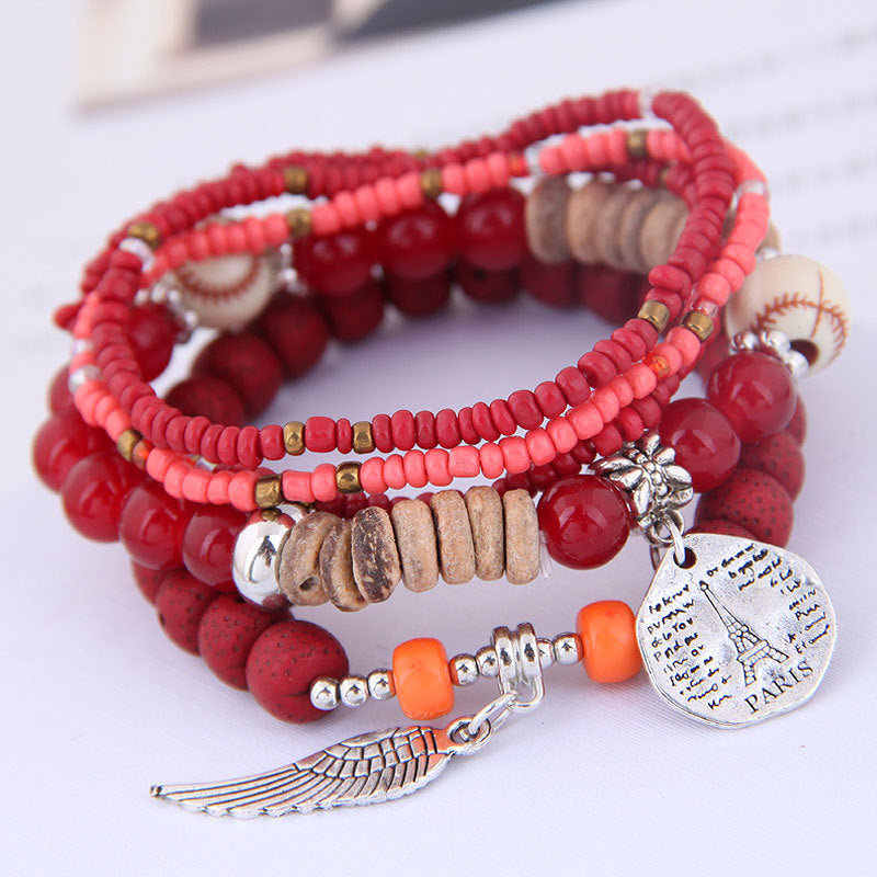 Wholesale Bohemian Disc Tower Wings Rice Beads Multi-Layer Bracelet Layered Bracelet Set ACC-BT-Weiy023