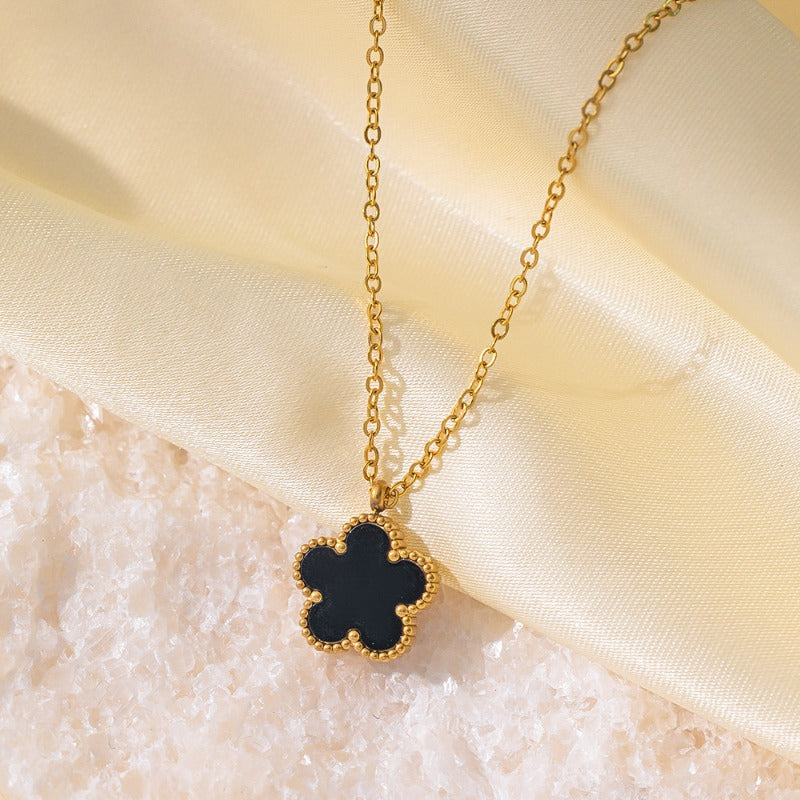 Wholesale Five-leaf Clover Titanium Steel Double-sided Clavicle Necklace ACC-NE-QiYun008