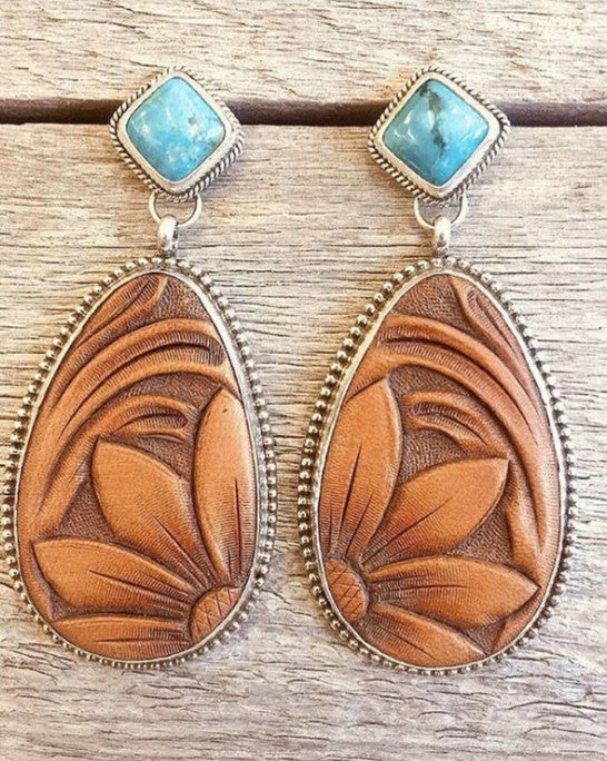 Wholesale Retro Silver Plated Turquoise Sunflower Earrings - Trendy Fashion Accessory for Everyday Wear