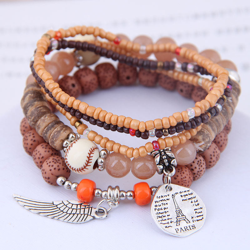 Wholesale Bohemian Disc Tower Wings Rice Beads Multi-Layer Bracelet Layered Bracelet Set ACC-BT-Weiy023