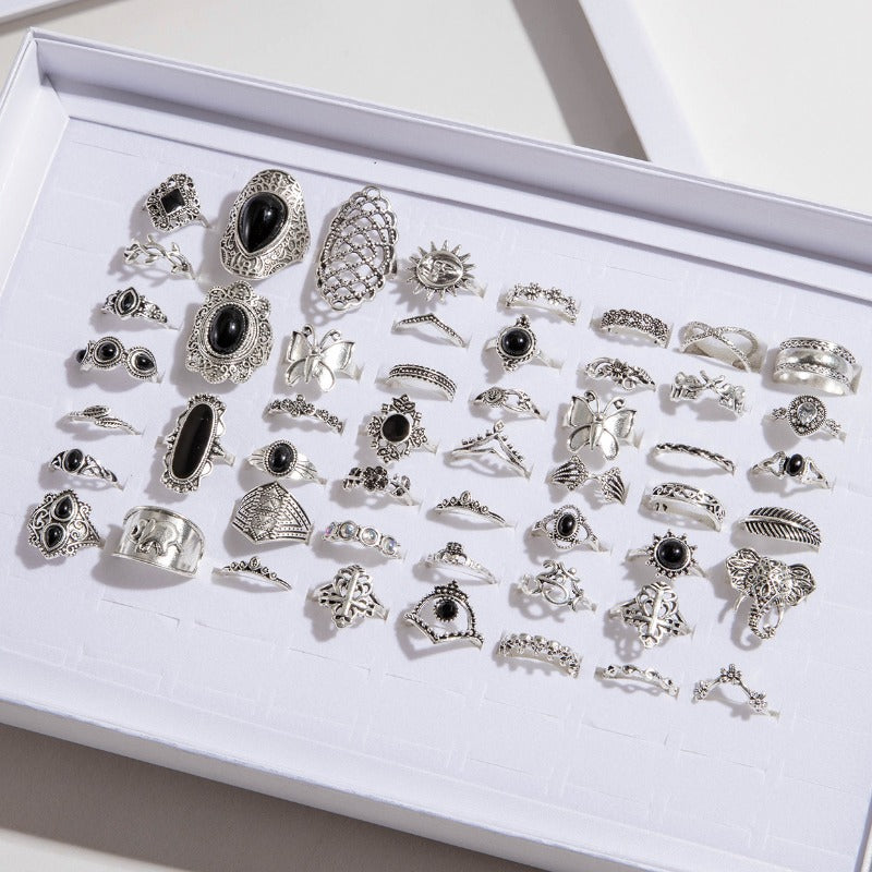 Wholesale Random 50pcs/box Vintage Silver Butterfly Hollow Flower Rings ACC-RS-YongGe011