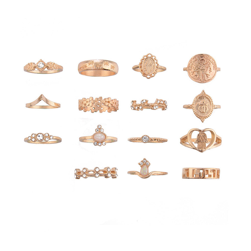 Wholesale vintage cross gold coin ring love alloy women' s diamond ring