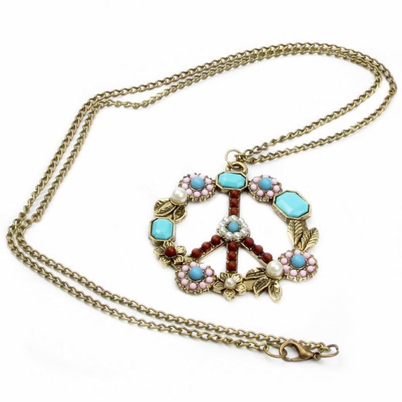 Wholesale Vintage Inlaid Gemstone Turquoise Pearl Flower Necklace ACC-NE-Hour003