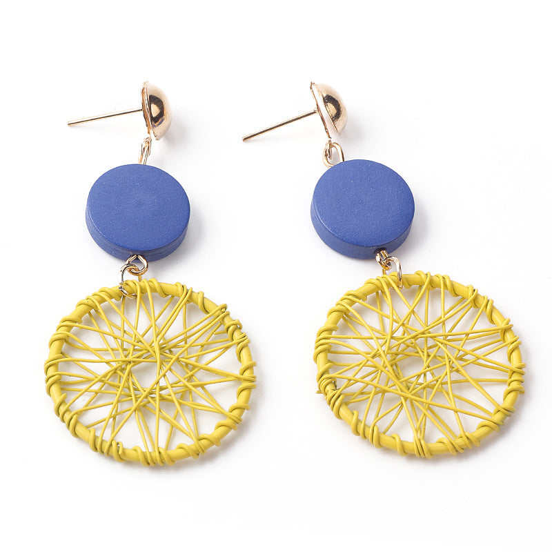 Wholesale Long Wooden Tassel Hollow Geometric Surround Dream Catcher Earrings