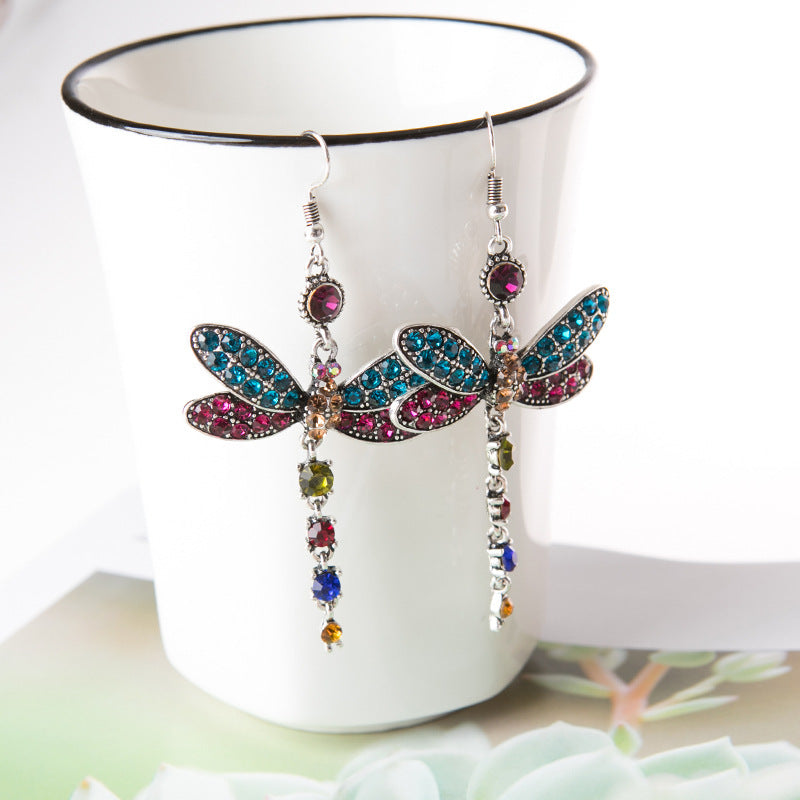 Wholesale Alloy Dragonfly Earrings,  Stylish European American Insect Pendant Jewelry for Women,  Red,  Wedding Gift Accessory