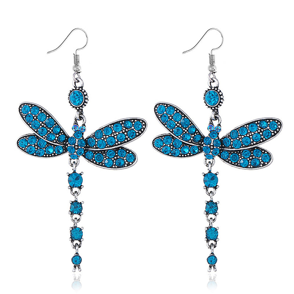 Wholesale Alloy Dragonfly Earrings,  Stylish European American Insect Pendant Jewelry for Women,  Red,  Wedding Gift Accessory