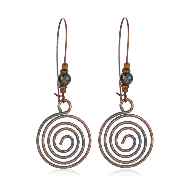 Wholesale Vintage Green Alloy Bohemian Floral Hollow Carved Earrings Fashion Accessory Gift