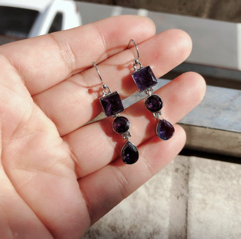 Wholesale Lavender Amethyst Rhinestone Long Drop Earrings For Women Trendy Jewelry Accessory Gift