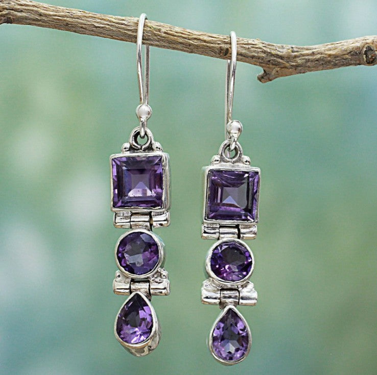 Wholesale Lavender Amethyst Rhinestone Long Drop Earrings For Women Trendy Jewelry Accessory Gift