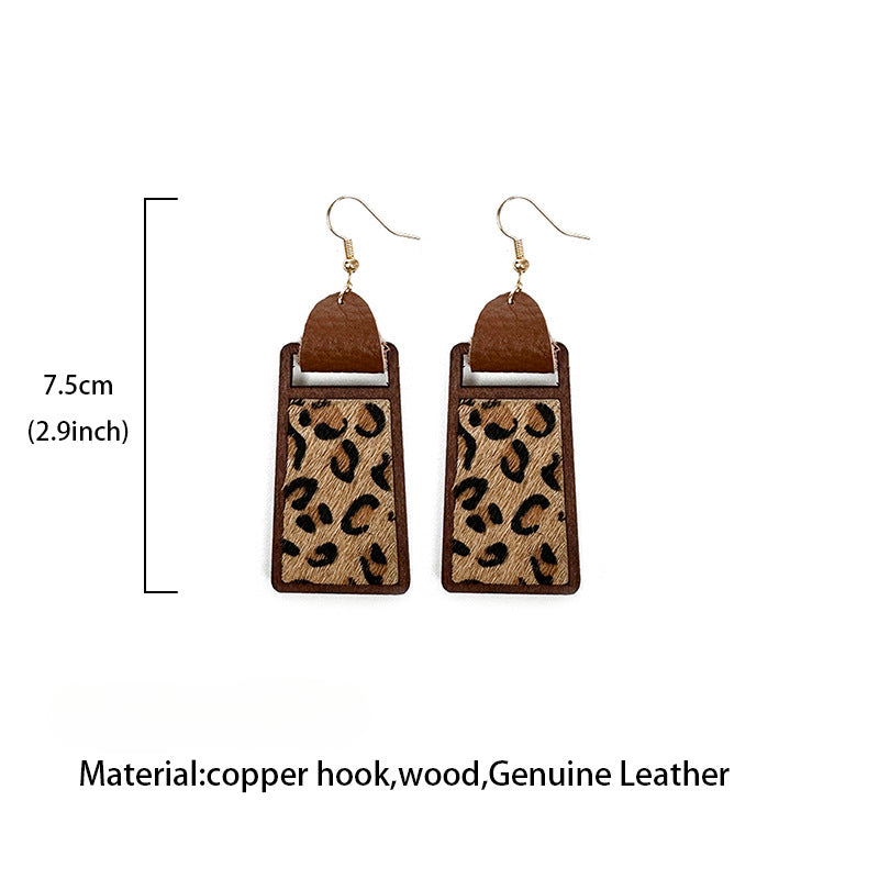 Wholesale Western Style Genuine Leather Earrings, Leopard Print Cow Pattern Geometric Hollow Earrings ACC-ES-XinChuan003
