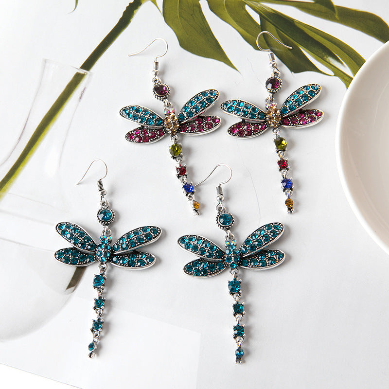 Wholesale Alloy Dragonfly Earrings,  Stylish European American Insect Pendant Jewelry for Women,  Red,  Wedding Gift Accessory
