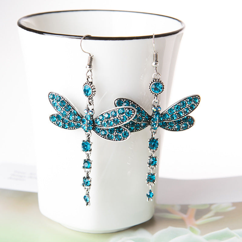 Wholesale Alloy Dragonfly Earrings,  Stylish European American Insect Pendant Jewelry for Women,  Red,  Wedding Gift Accessory