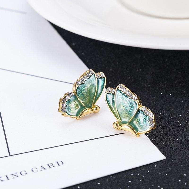 Wholesale Alloy Rhinestone Encrusted Butterfly Earrings