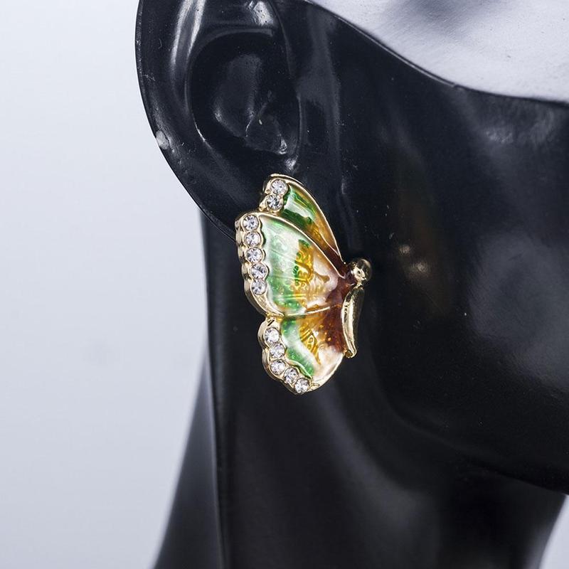 Wholesale Alloy Rhinestone Encrusted Butterfly Earrings