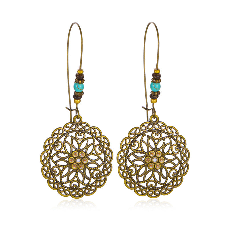 Wholesale Vintage Green Alloy Bohemian Floral Hollow Carved Earrings Fashion Accessory Gift