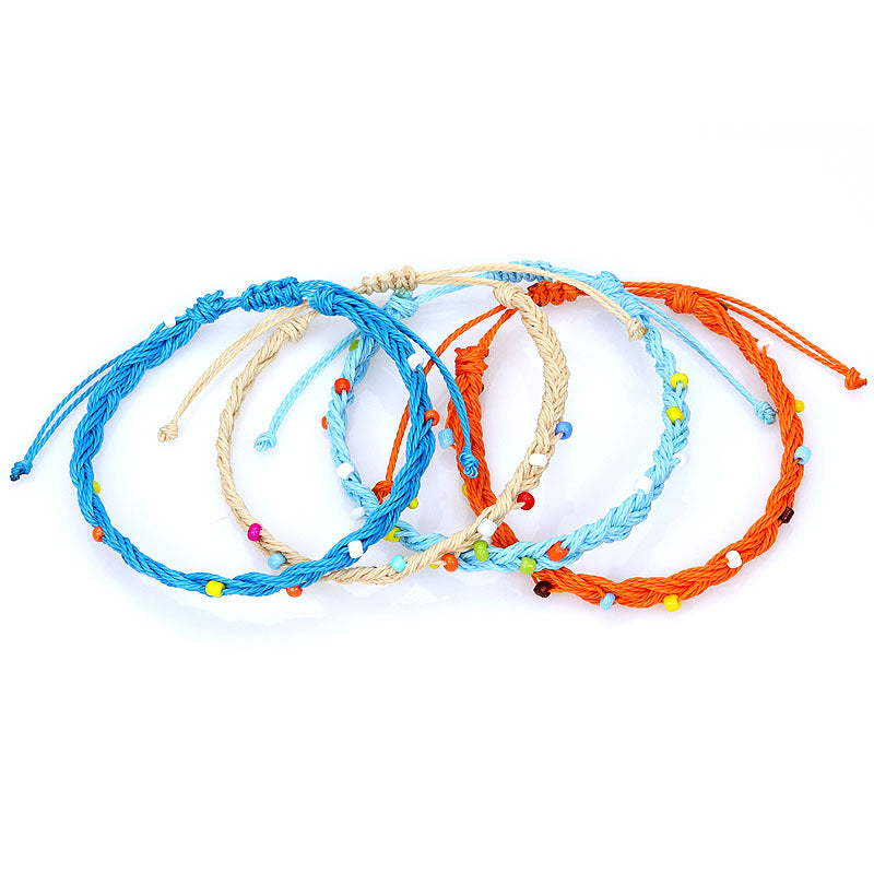 Wholesale hand-woven bracelet waterproof wax thread plus rice beads hand rope