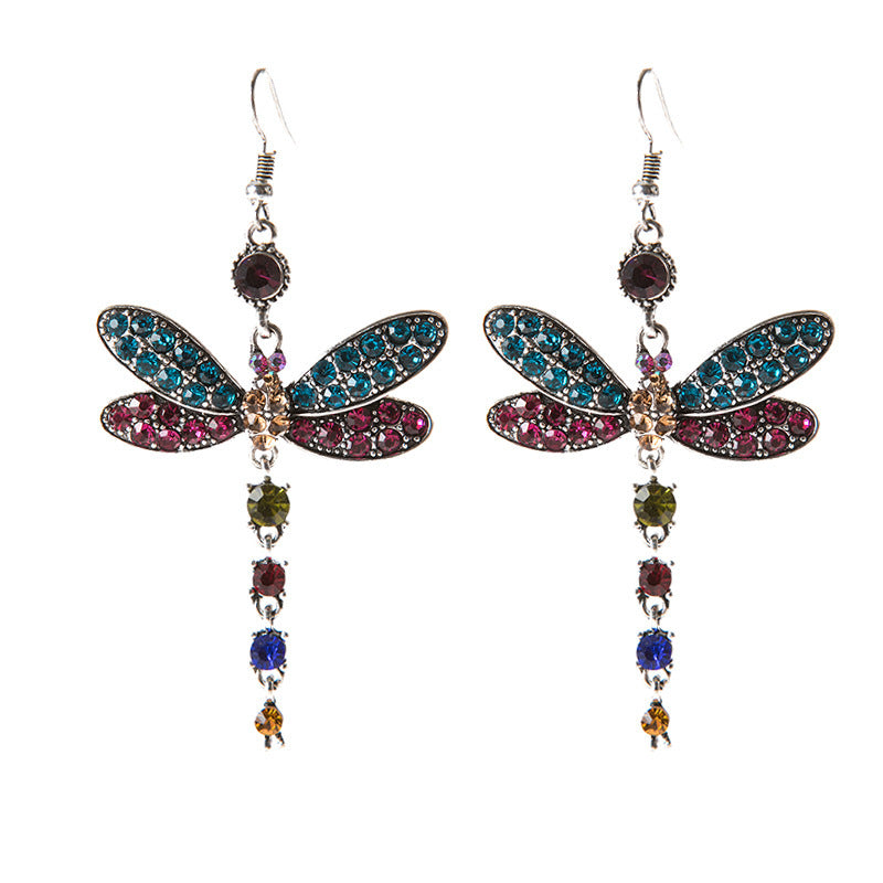 Wholesale Alloy Dragonfly Earrings,  Stylish European American Insect Pendant Jewelry for Women,  Red,  Wedding Gift Accessory