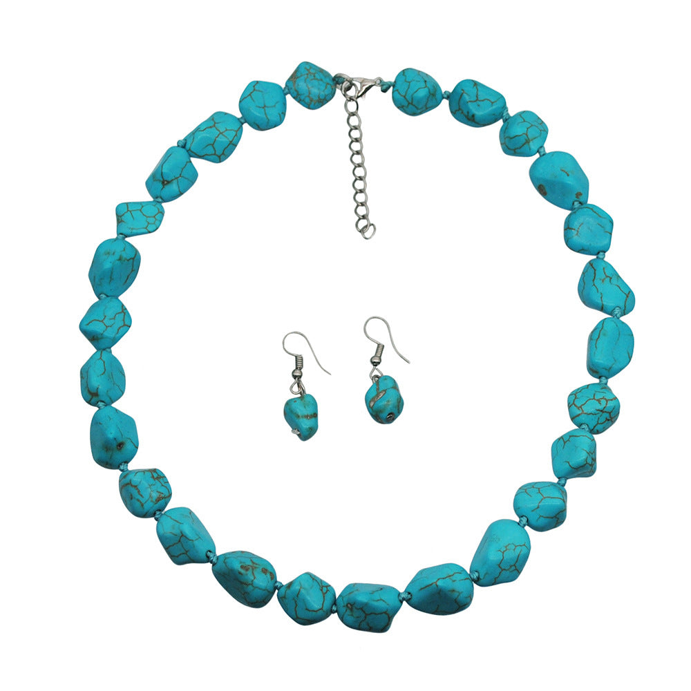 Wholesale Vintage Irregular Turquoise Beaded Necklace Set