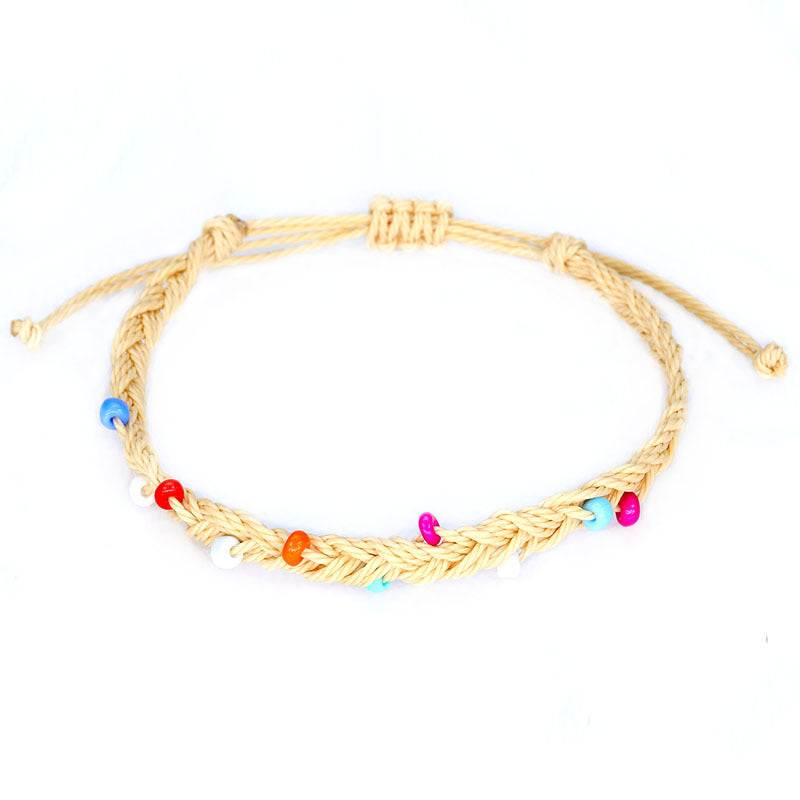 Wholesale hand-woven bracelet waterproof wax thread plus rice beads hand rope