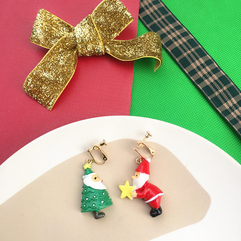 Wholesale Christmas asymmetrical clip earrings