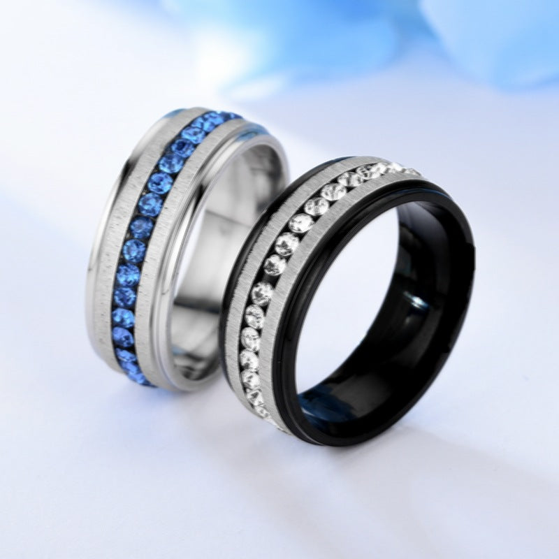 Wholesale  Row Diamond Stainless Steel Ring Light Luxury Niche Diamond Ring