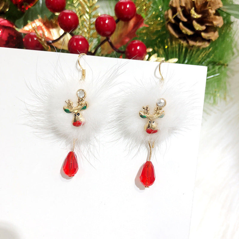 Wholesale  plum blossom deer red Christmas earrings