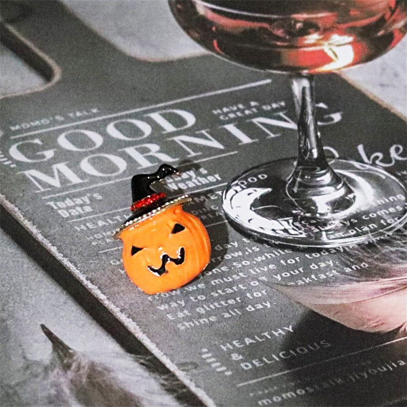 Wholesale Christmas  Creative Alloy Oil Dropping Pumpkin Diamond Brooch