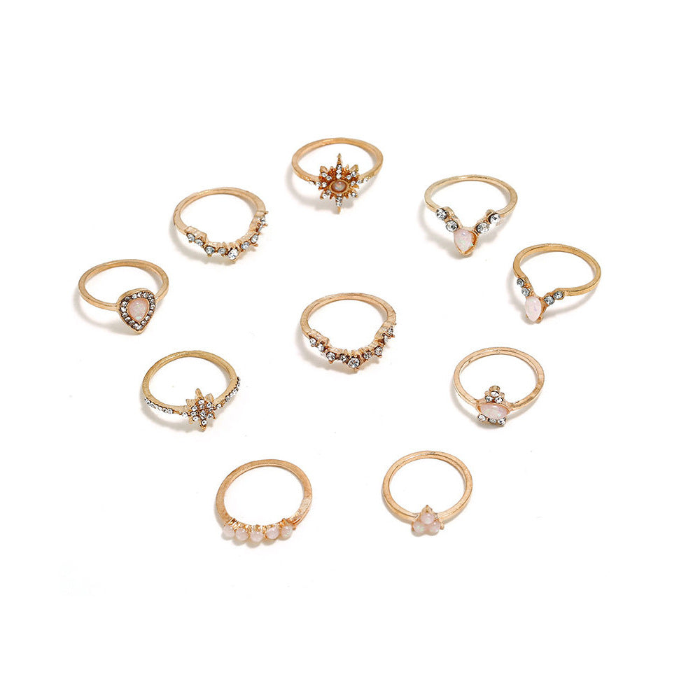 Wholesale Water drop alloy  retro joint ring ten-piece set ring