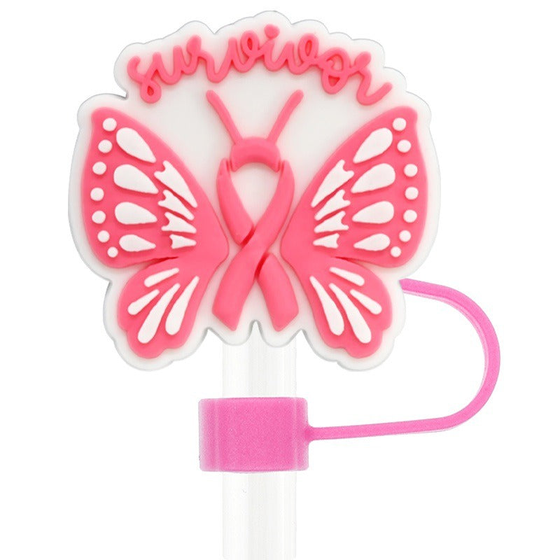 Wholesale Random 100pcs Pink Theme 10mm PVC Soft Straw Tube Cap ACC-SCR-RYY125