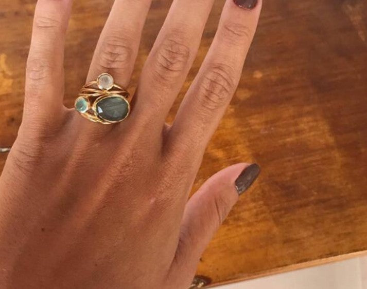 Wholesale 24K Gold Plated Creative Multi-Layer Shell Ring with Moonstone Women' s Fashion Jewelry